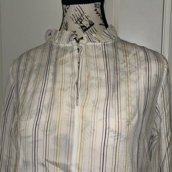 Massimo Dutti Women’s High Neck Ruffled Striped Blouse - Picture 2 of 6